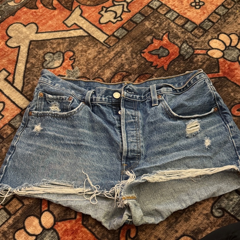 Levi's Blue Distressed Jean Shorts